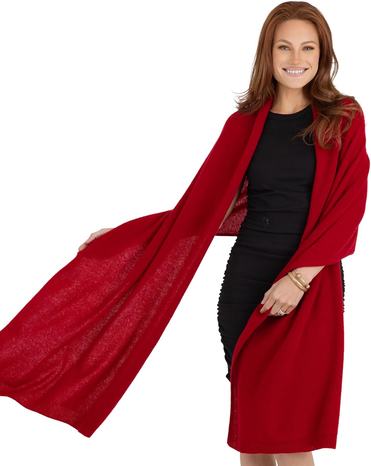 Cashmere knitted wrap shawl in warm neutral — extra large for travel and layering — view 2