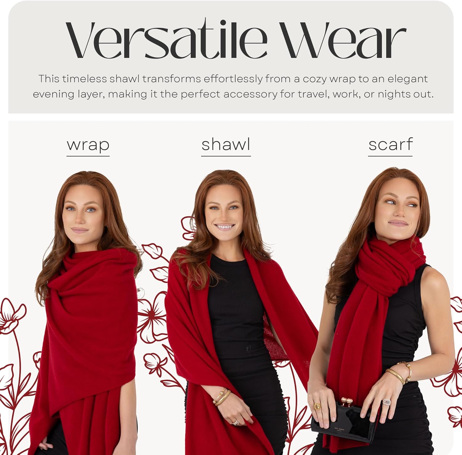 Cashmere knitted wrap shawl in warm neutral — extra large for travel and layering — view 3