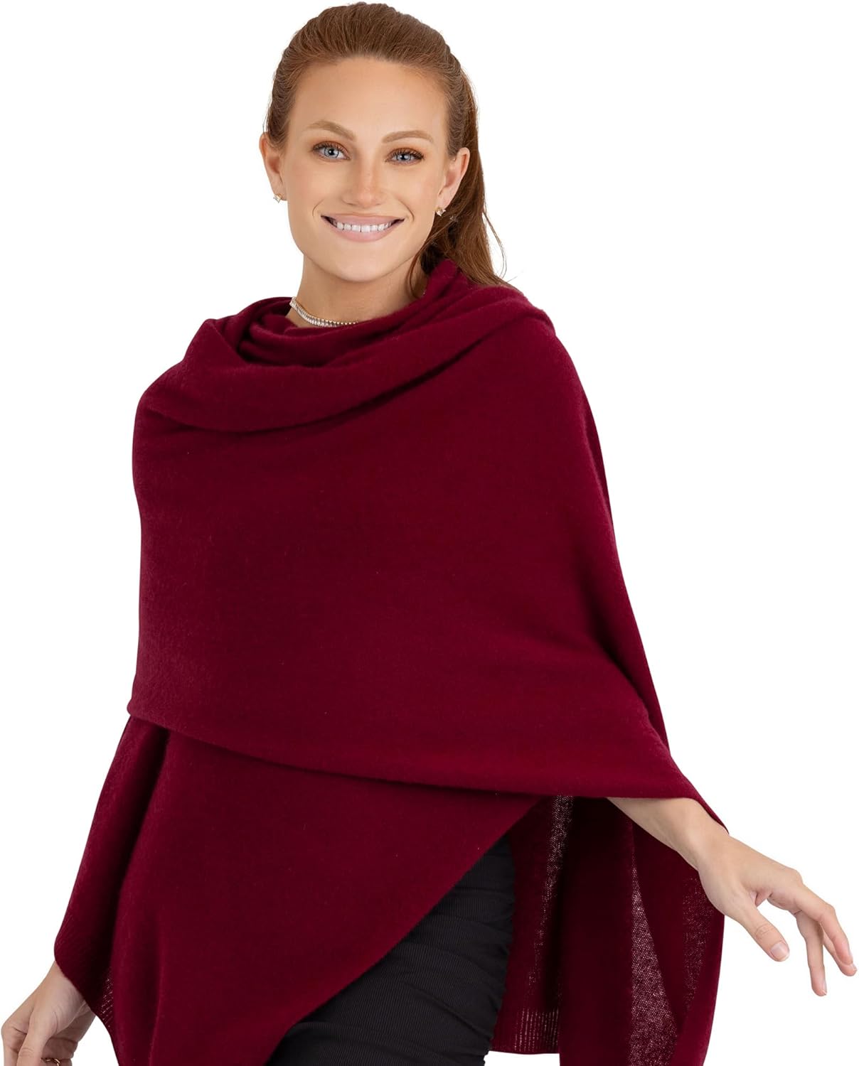 Cashmere knitted wrap shawl in warm neutral — extra large for travel and layering — view 4