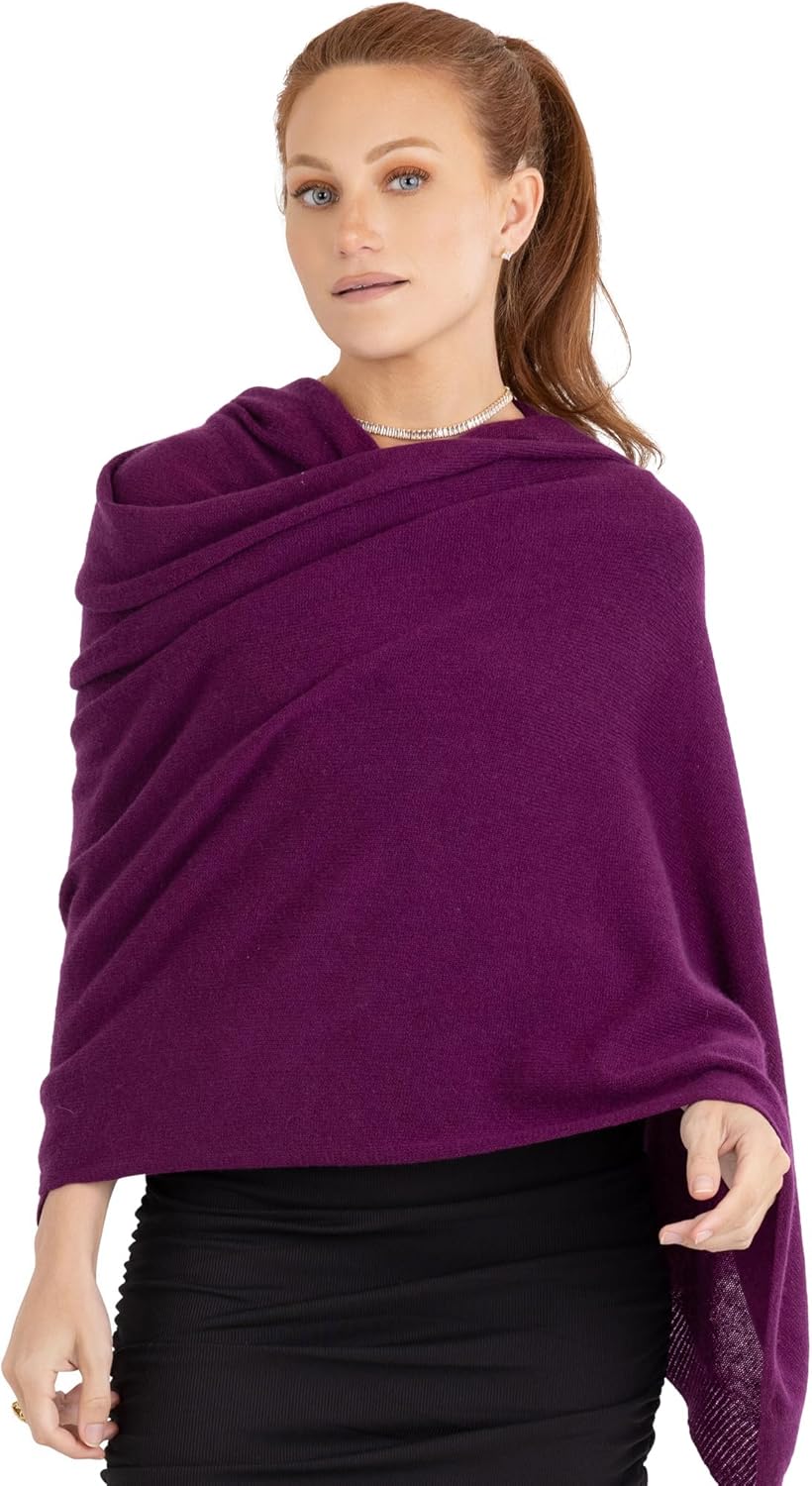 Cashmere knitted wrap shawl in warm neutral — extra large for travel and layering — back