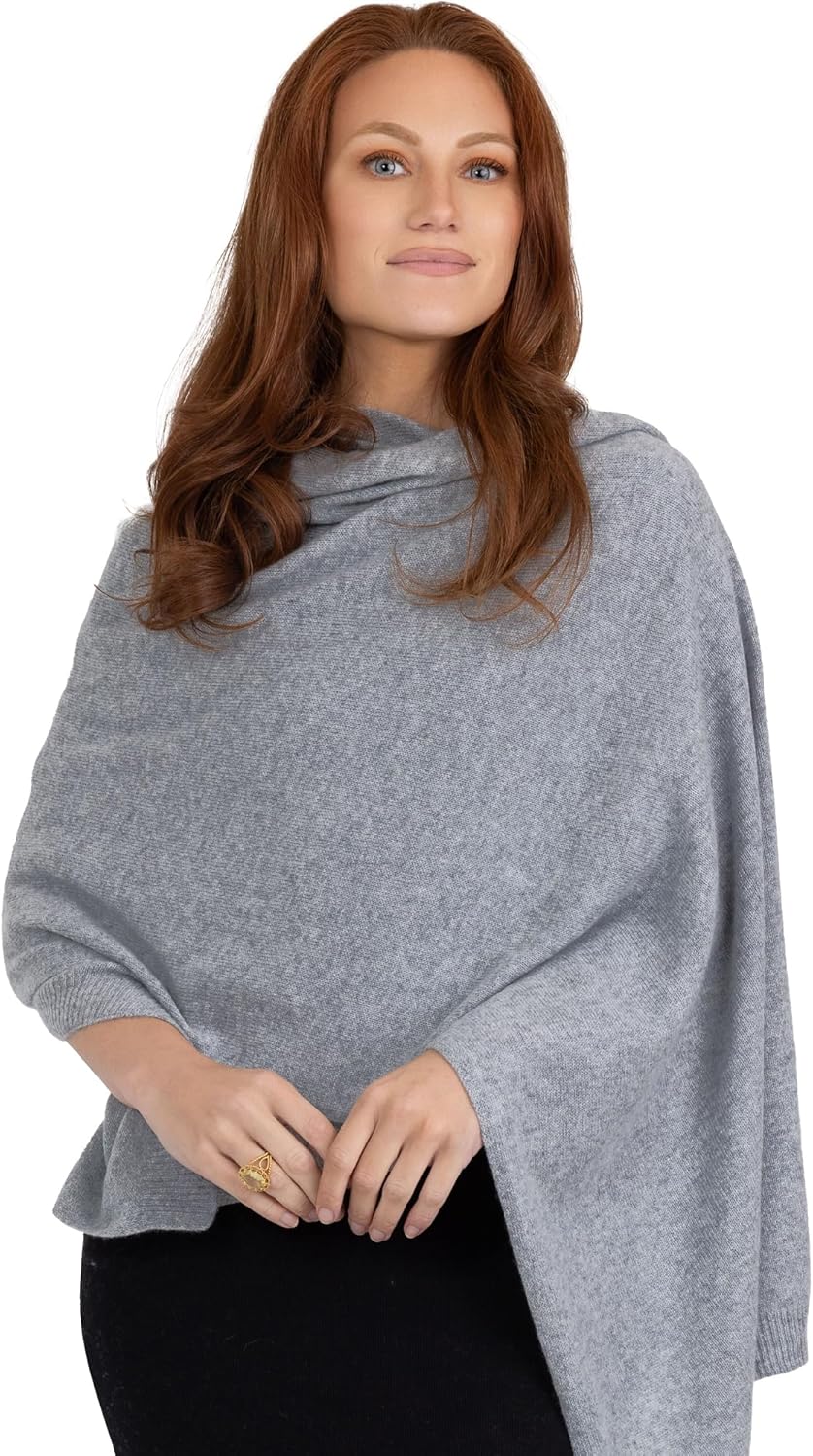 Cashmere knitted wrap shawl in warm neutral — extra large for travel and layering — detail