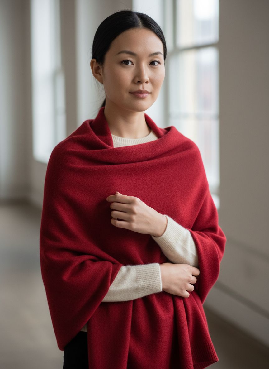 Cashmere knitted wrap shawl in warm neutral — extra large for travel and layering — view 1