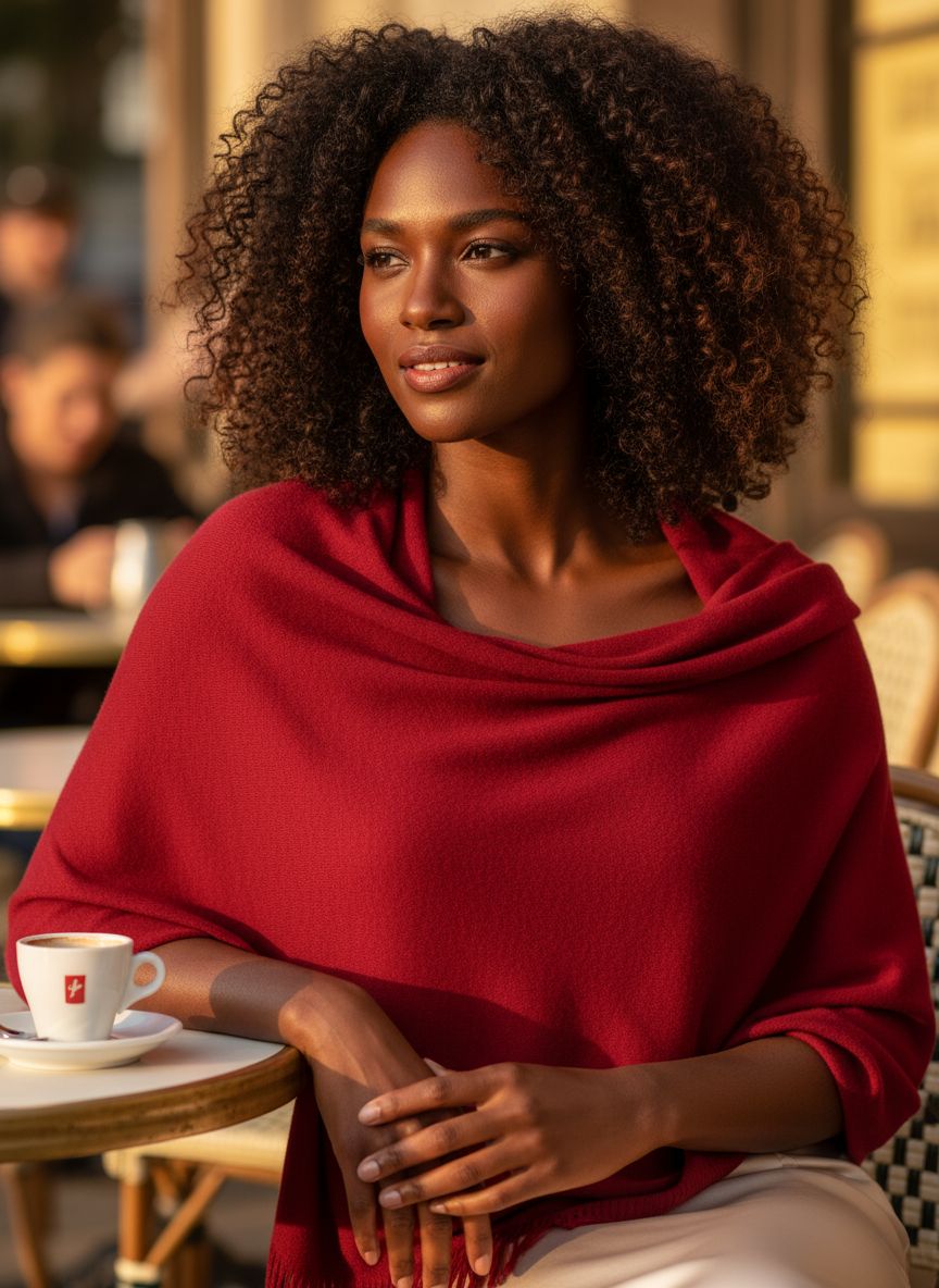 Cashmere knitted wrap shawl in warm neutral — extra large for travel and layering — view 3
