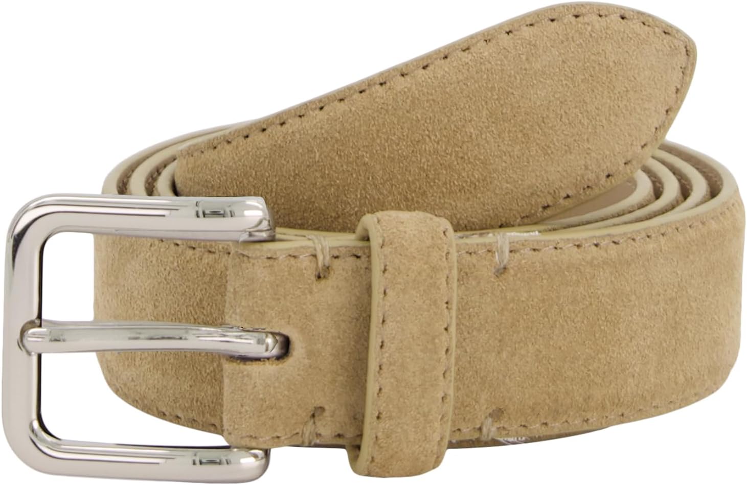 Suede skinny belt in warm neutral tone with stitched detail — view 1