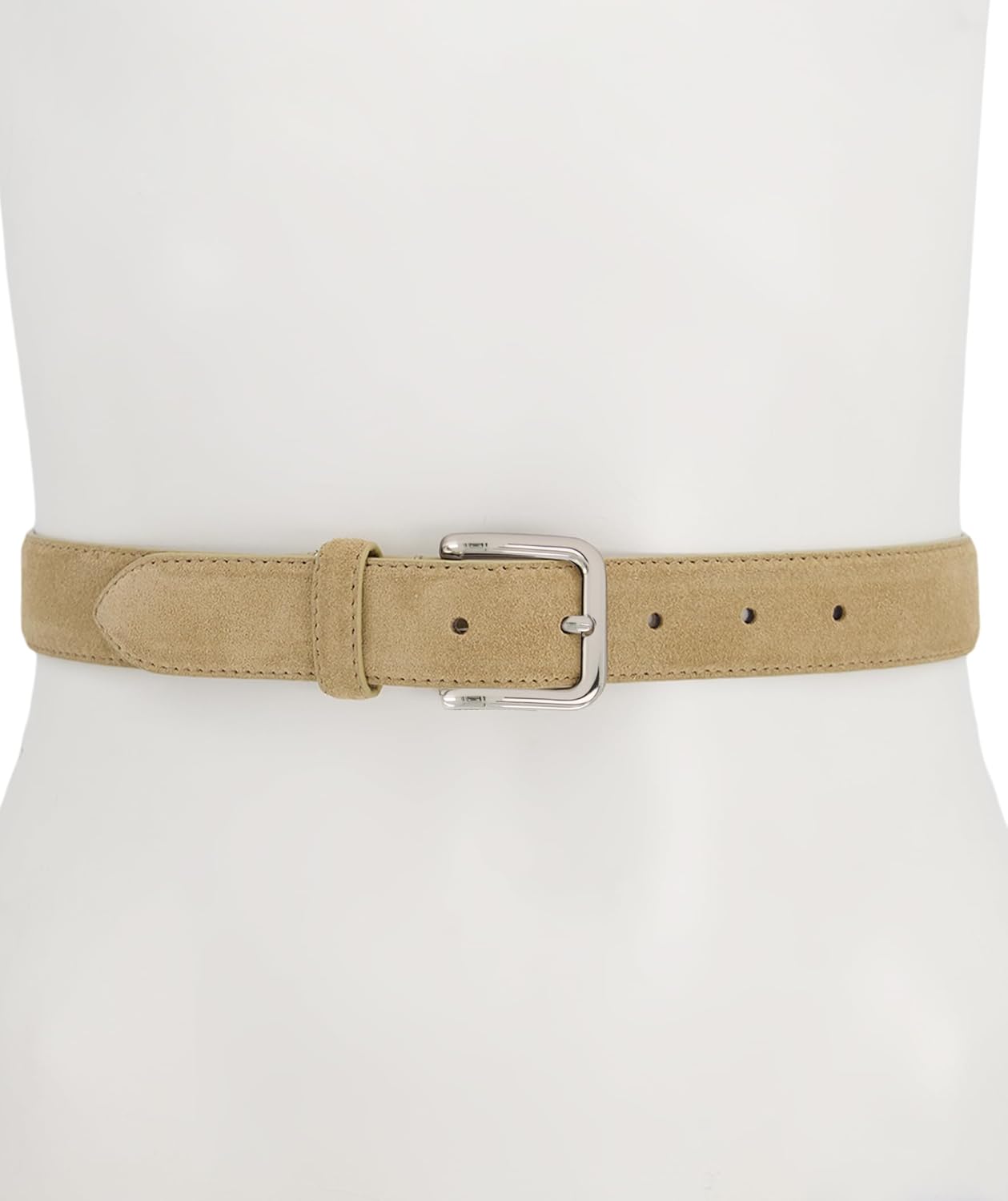 Suede skinny belt in warm neutral tone with stitched detail — view 2