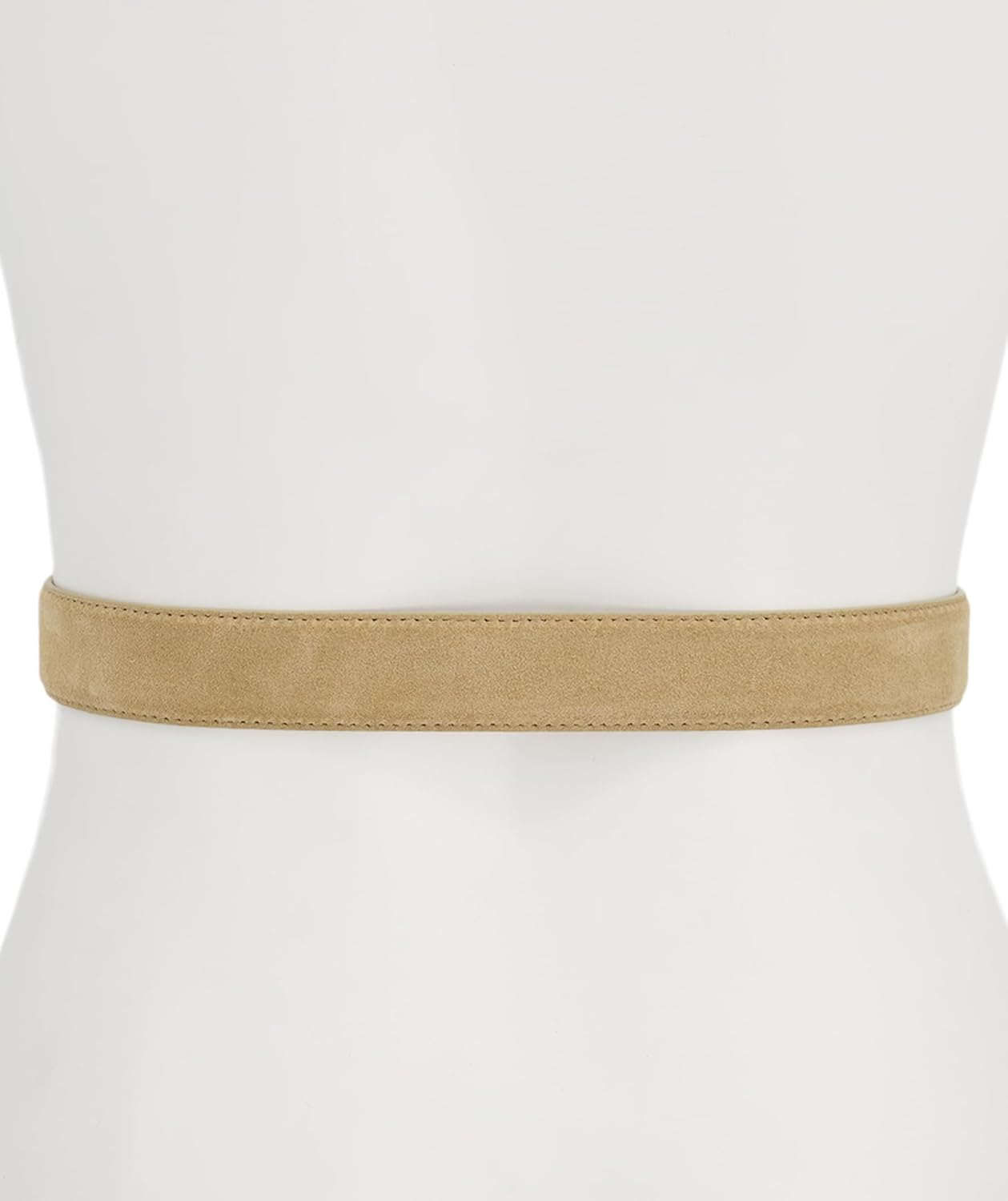 Suede skinny belt in warm neutral tone with stitched detail — view 3