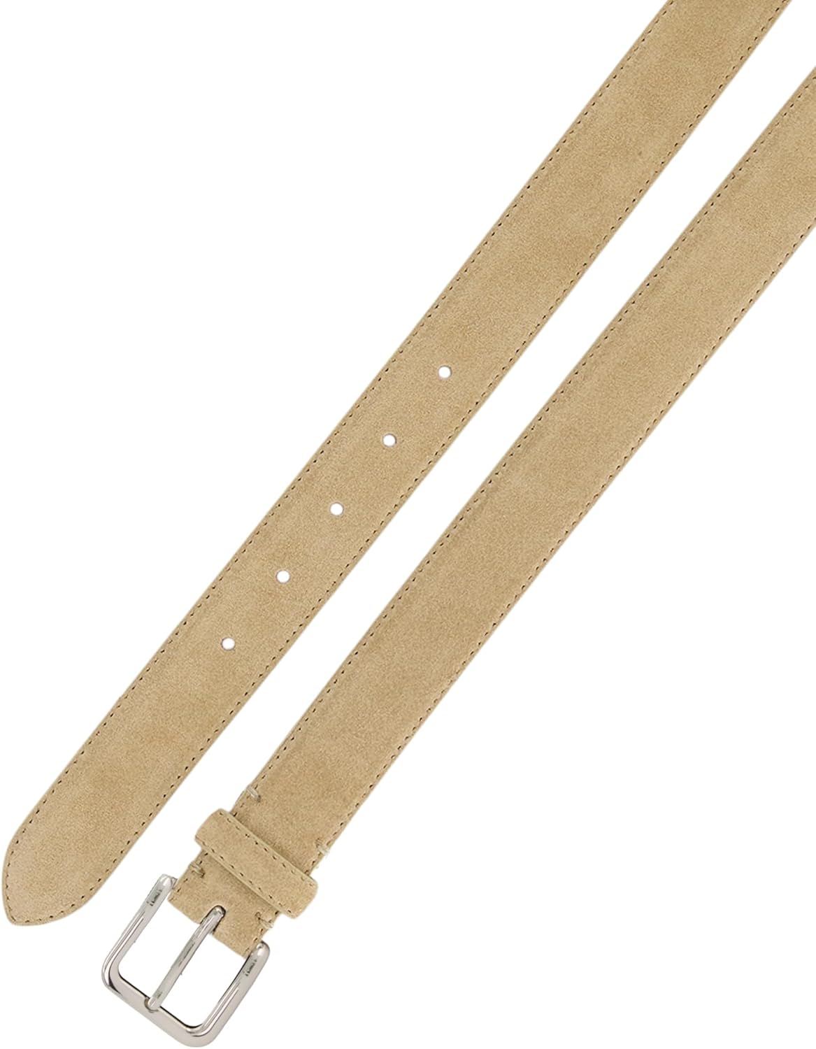Suede skinny belt in warm neutral tone with stitched detail — side