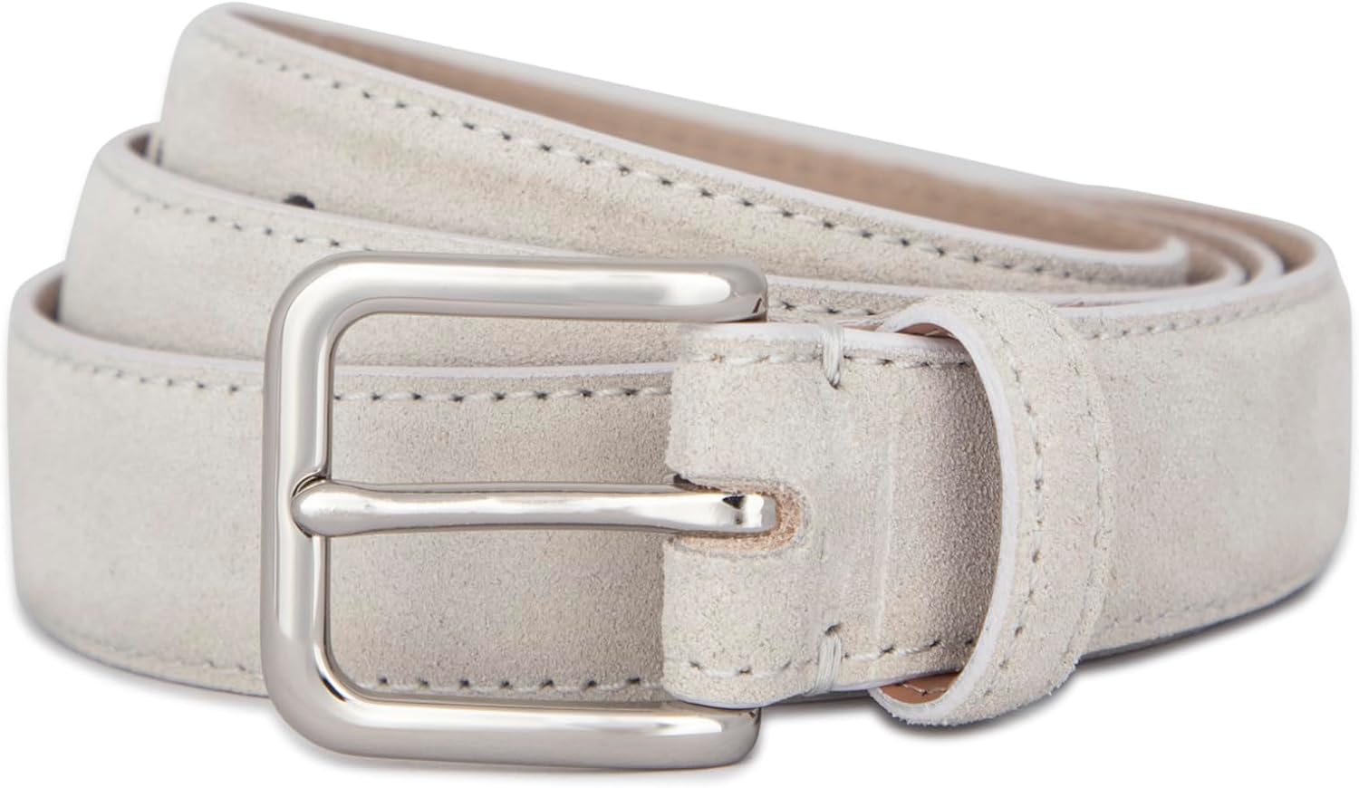 Suede skinny belt in warm neutral tone with stitched detail — back