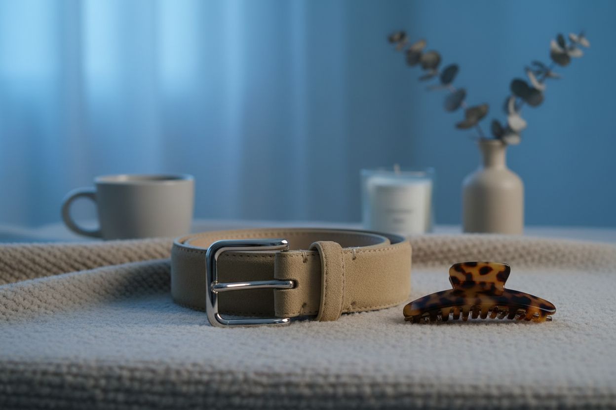 Suede skinny belt in warm neutral tone with stitched detail — view 4