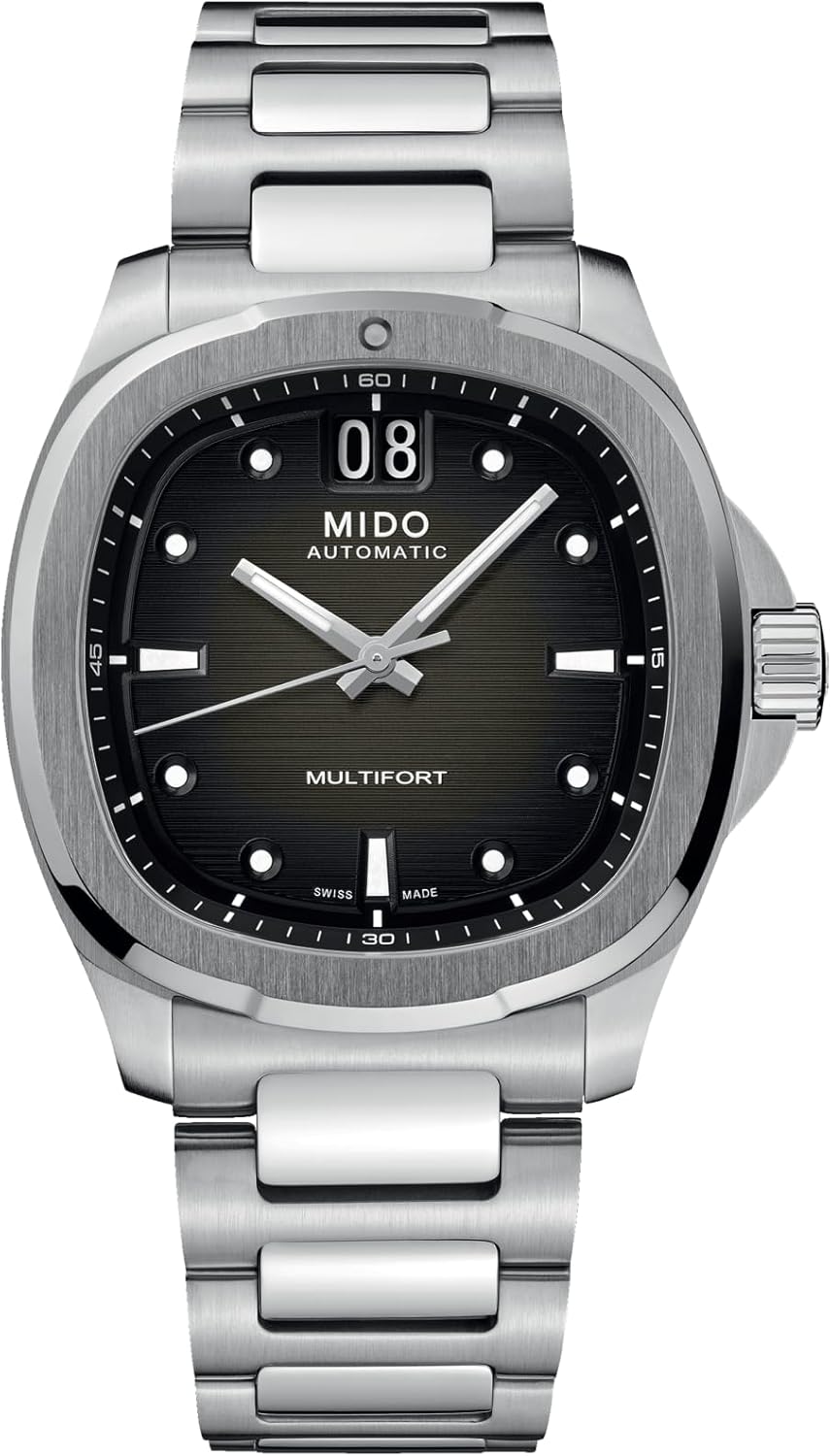 Swiss automatic watch in silver stainless steel with transparent caseback, classic men's timepiece — view 3