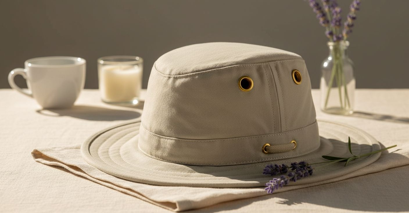 cotton canvas sun hat in warm neutral — classic adventure style — view 2