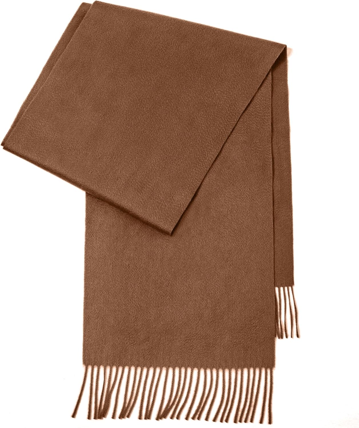 Cashmere winter scarf in warm neutral tone with fringed edges — view 3