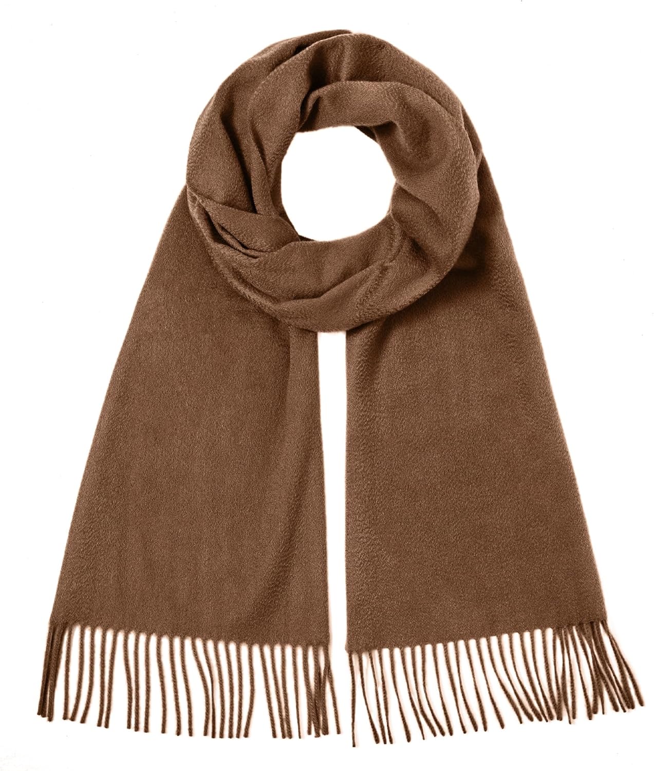 Cashmere winter scarf in warm neutral tone with fringed edges — view 4