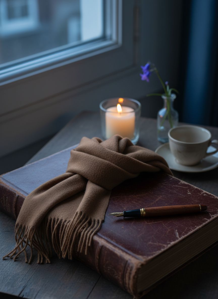 Cashmere winter scarf in warm neutral tone with fringed edges — view 7