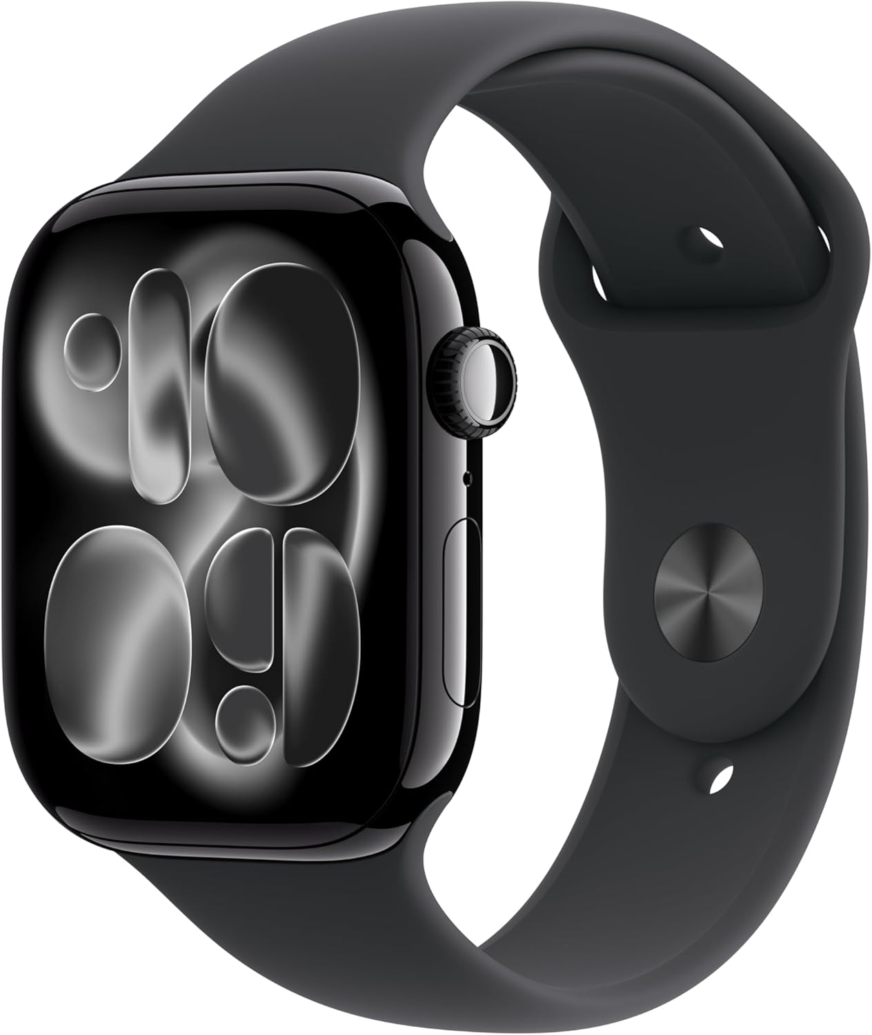 Black aluminum smartwatch with sport band — fitness tracking and health monitoring — view 1