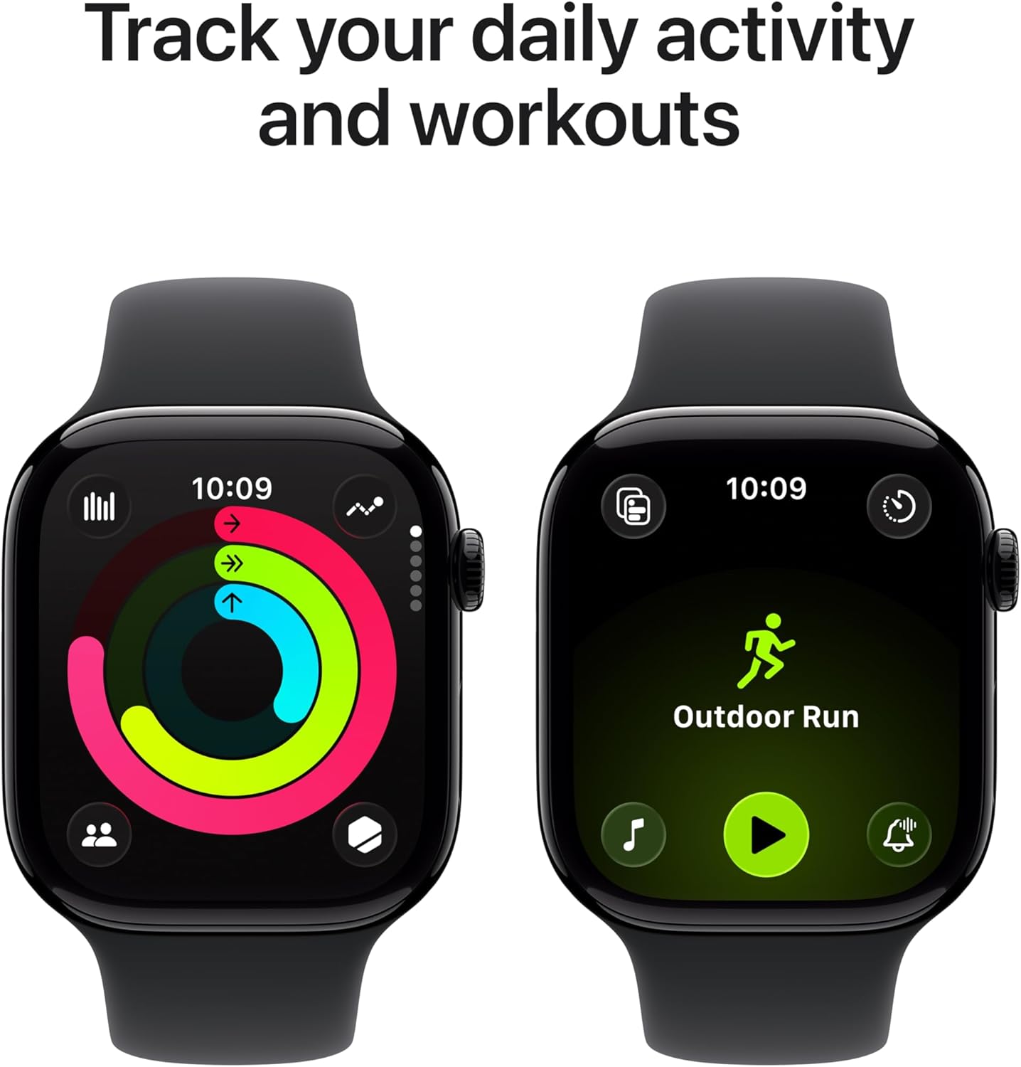 Black aluminum smartwatch with sport band — fitness tracking and health monitoring — view 3