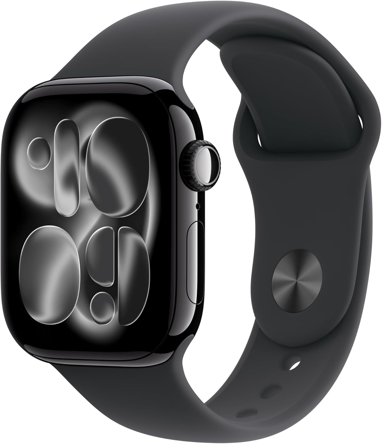 Black aluminum smartwatch with sport band — fitness tracking and health monitoring — view 4
