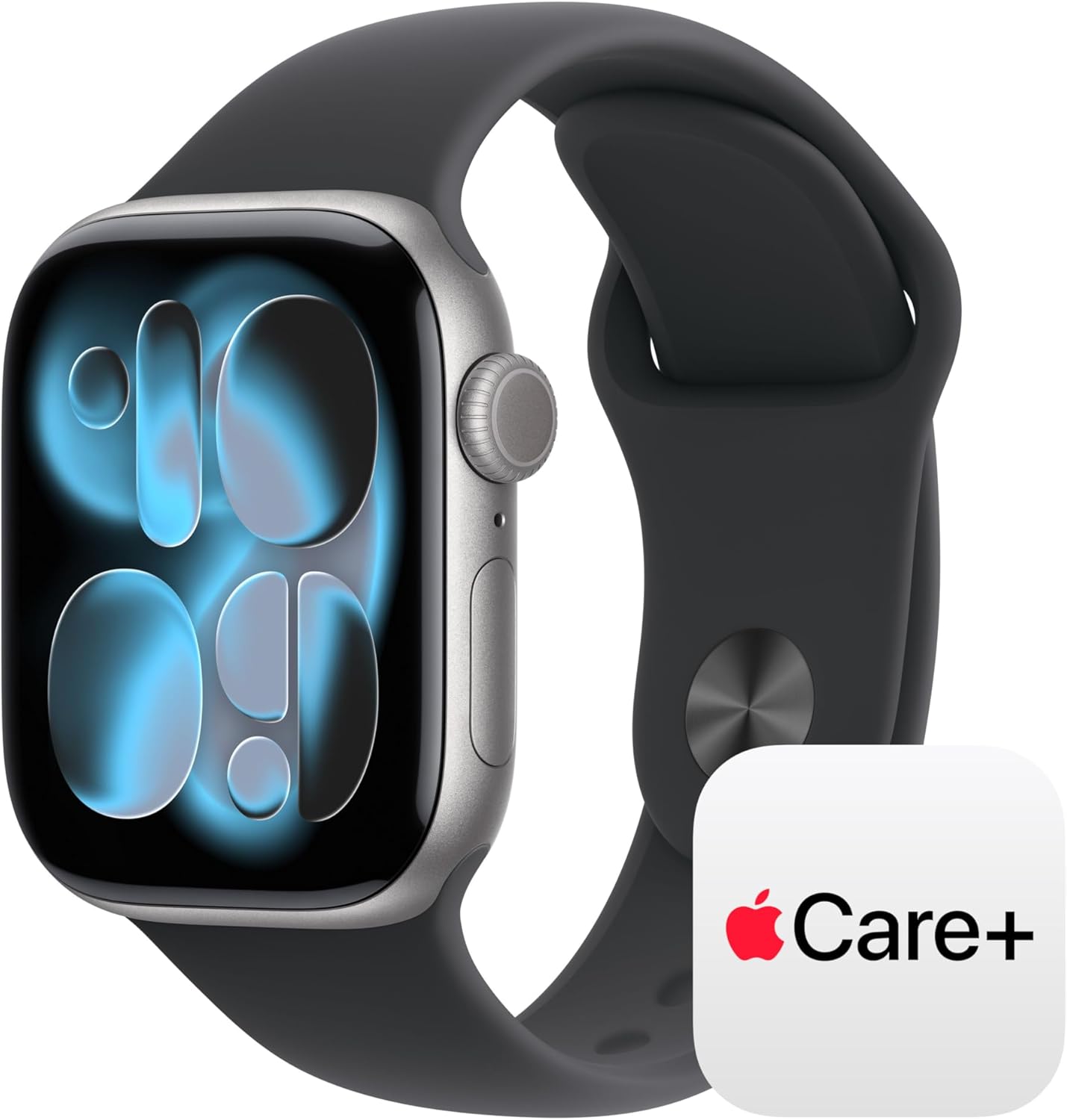 Black aluminum smartwatch with sport band — fitness tracking and health monitoring — front