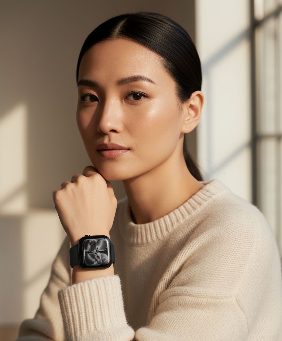 Black aluminum smartwatch with sport band — fitness tracking and health monitoring — view 1