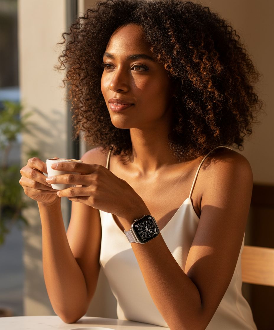 Titanium smartwatch with silver milanese loop band — fitness tracking — view 3