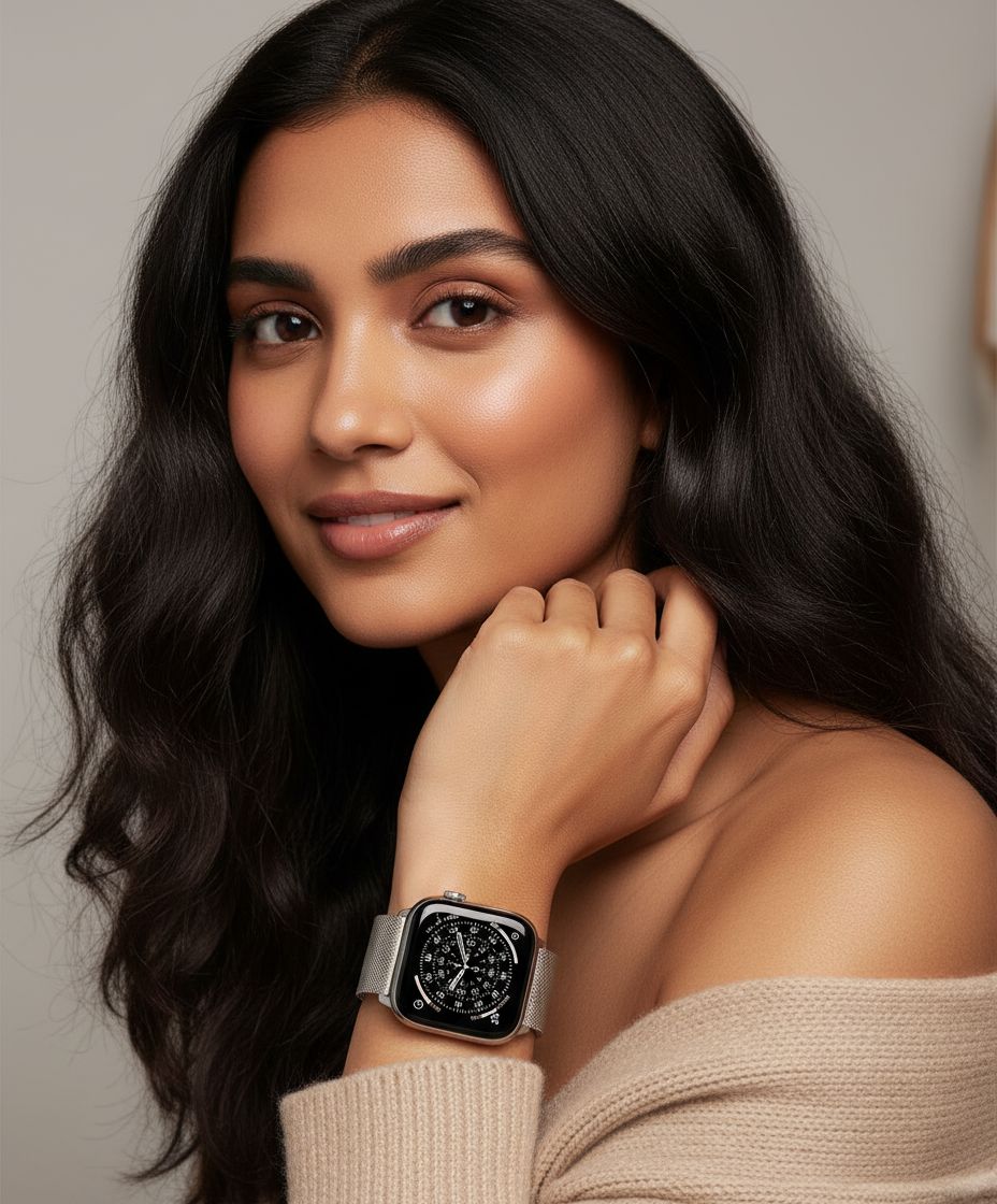 Titanium smartwatch with silver milanese loop band — fitness tracking — view 6