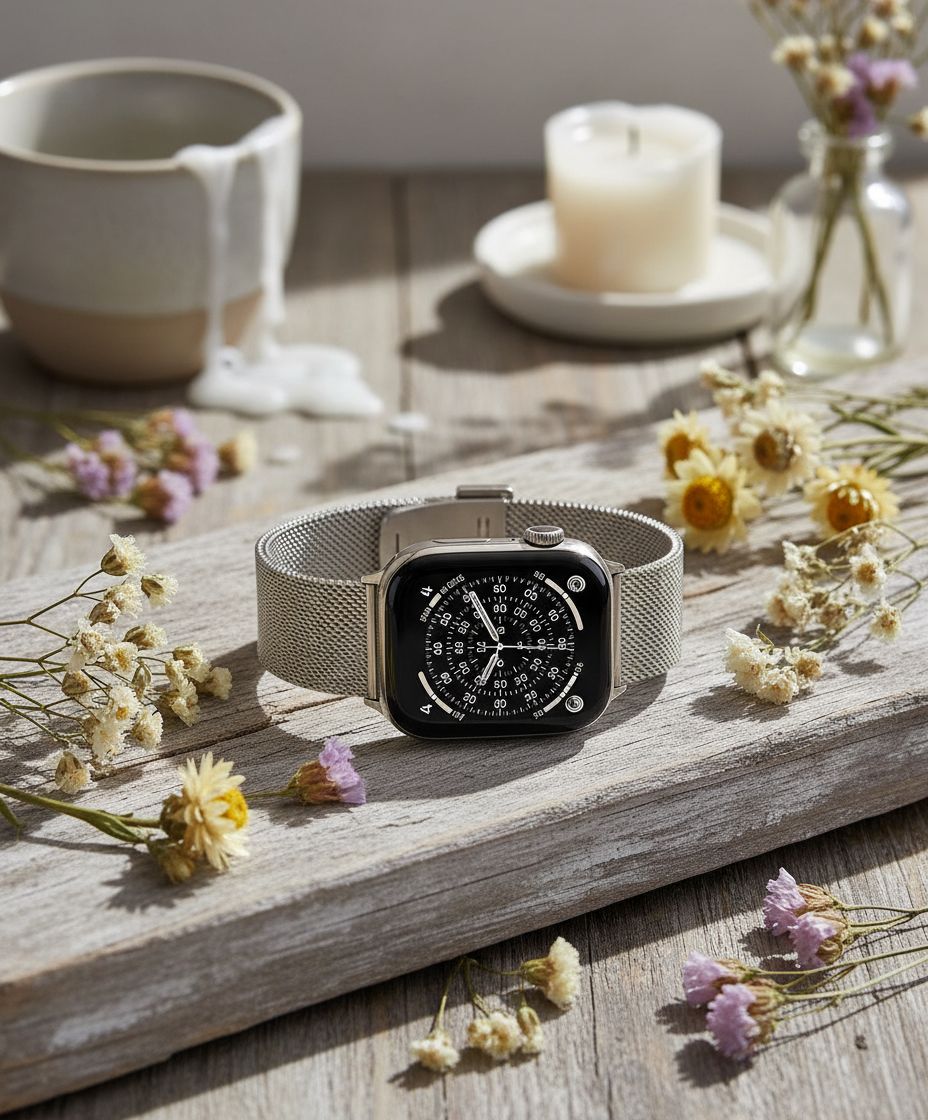 Titanium smartwatch with silver milanese loop band — fitness tracking — view 2