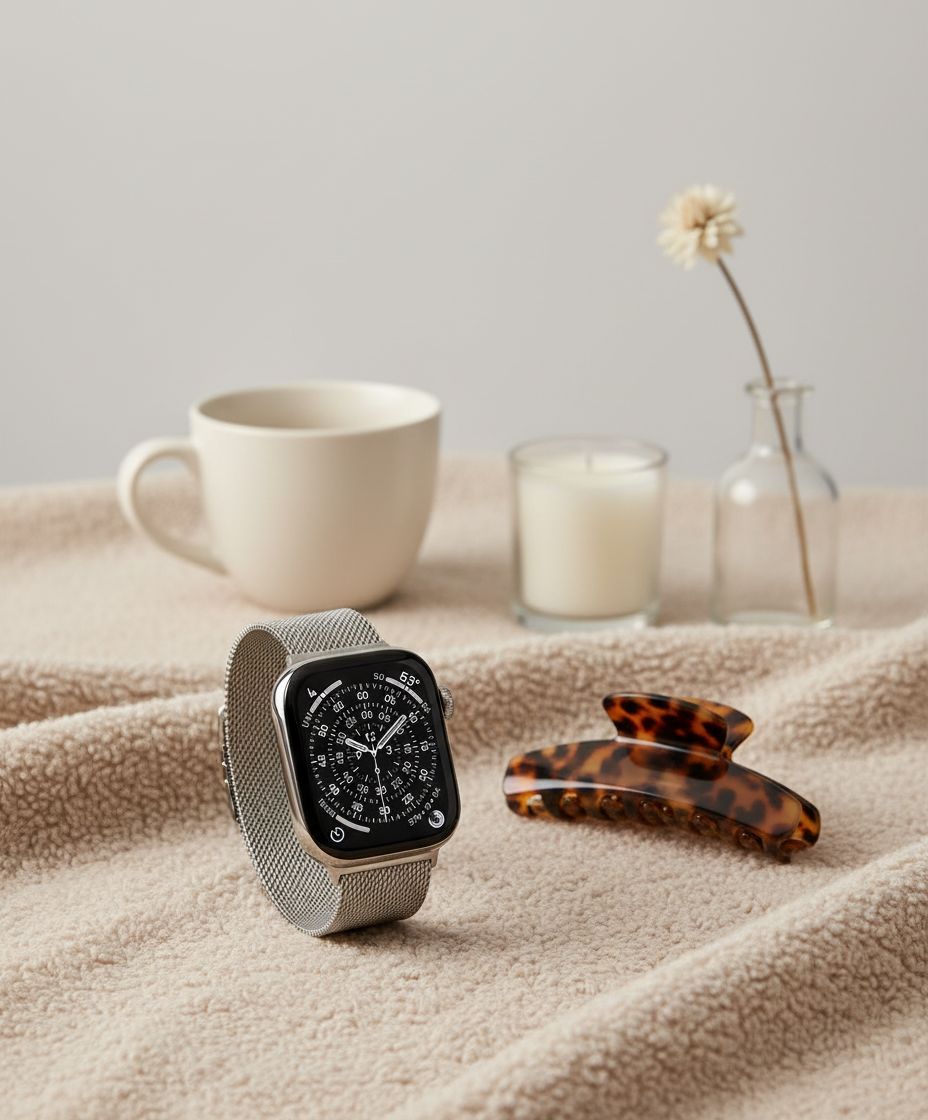 Titanium smartwatch with silver milanese loop band — fitness tracking — view 4