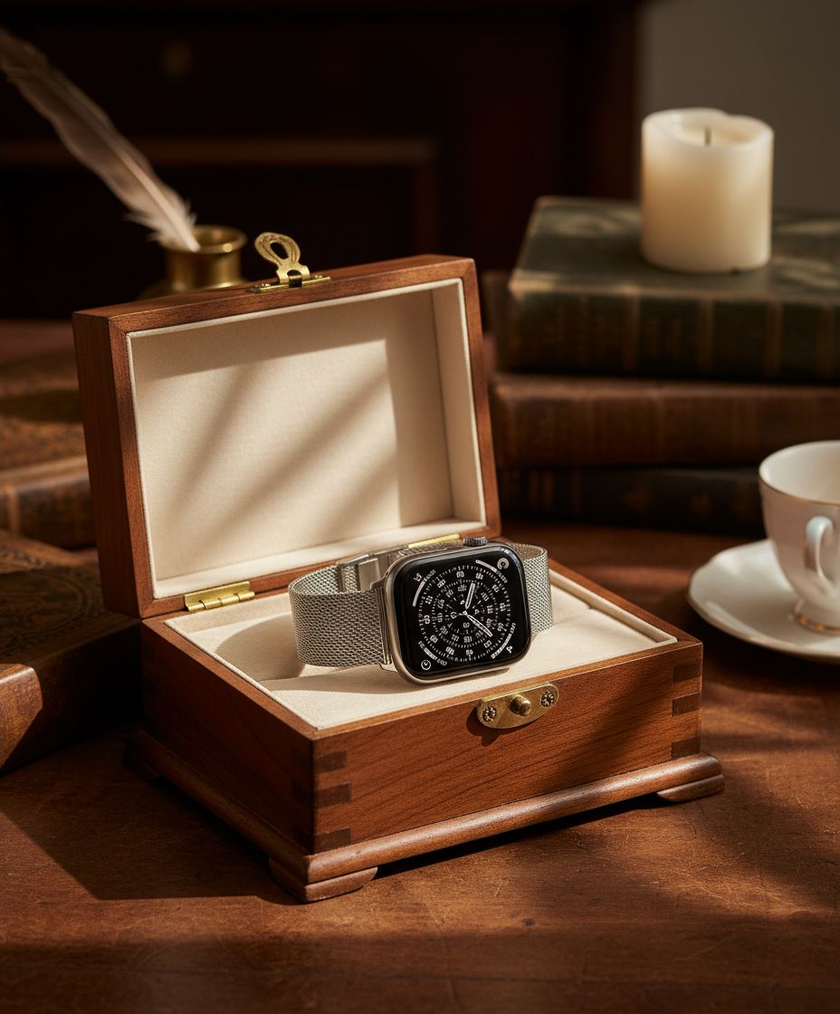 Titanium smartwatch with silver milanese loop band — fitness tracking — view 5