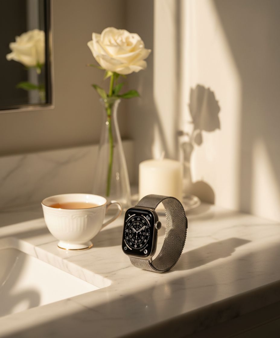 Titanium smartwatch with silver milanese loop band — fitness tracking — view 7