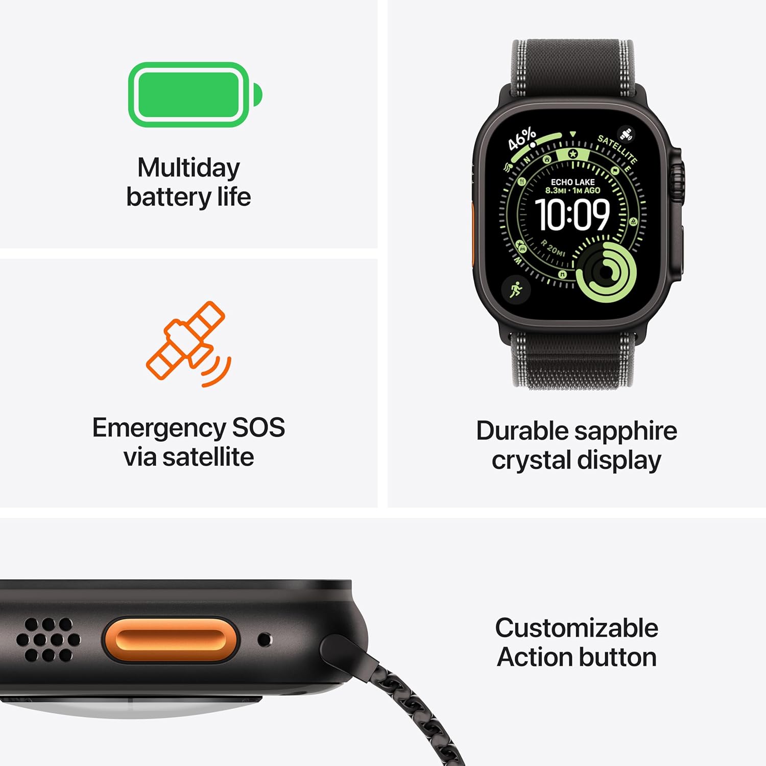 Blue titanium smartwatch with trail loop band — rugged multisport design — view 2