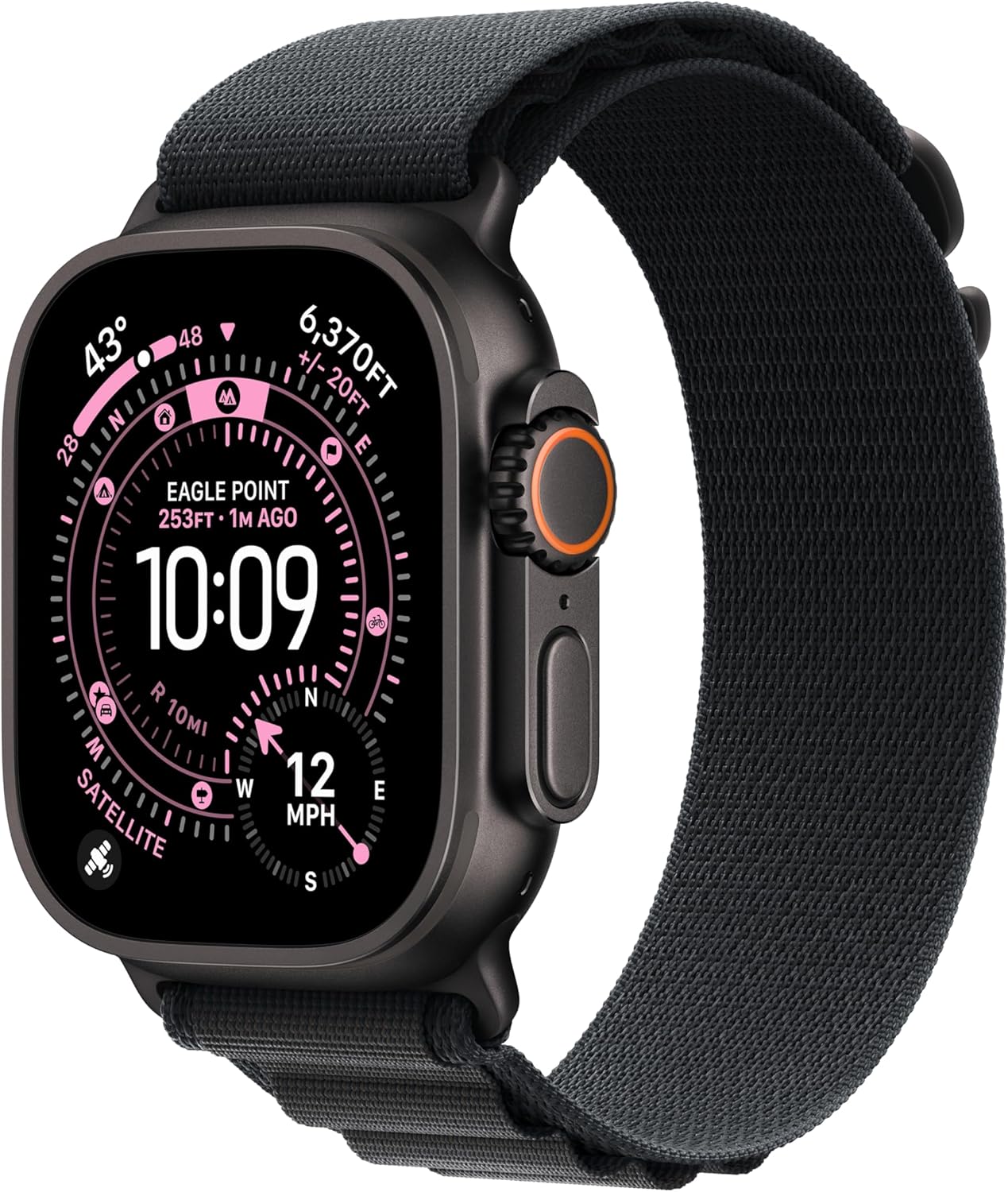 Blue titanium smartwatch with trail loop band — rugged multisport design — view 4