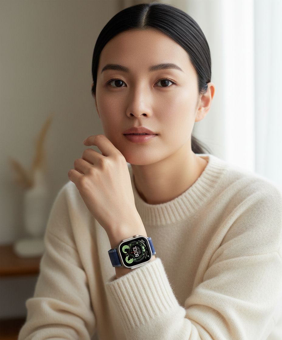 Blue titanium smartwatch with trail loop band — rugged multisport design — view 1