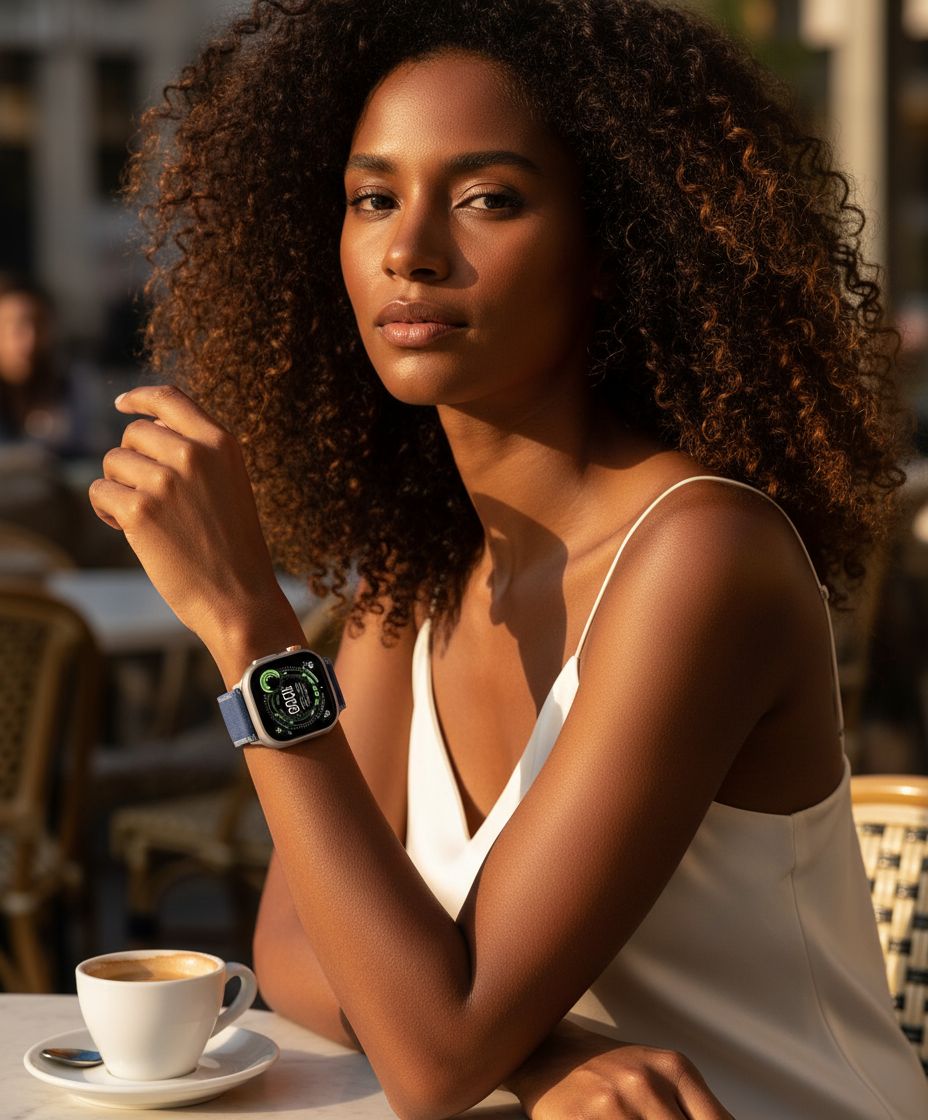 Blue titanium smartwatch with trail loop band — rugged multisport design — view 3