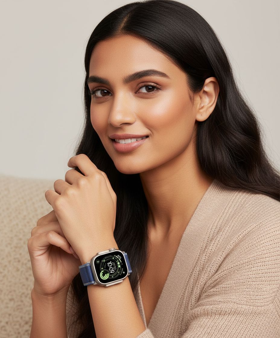 Blue titanium smartwatch with trail loop band — rugged multisport design — view 6