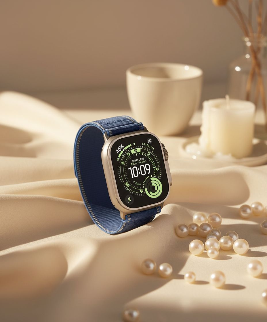 Blue titanium smartwatch with trail loop band — rugged multisport design — view 4