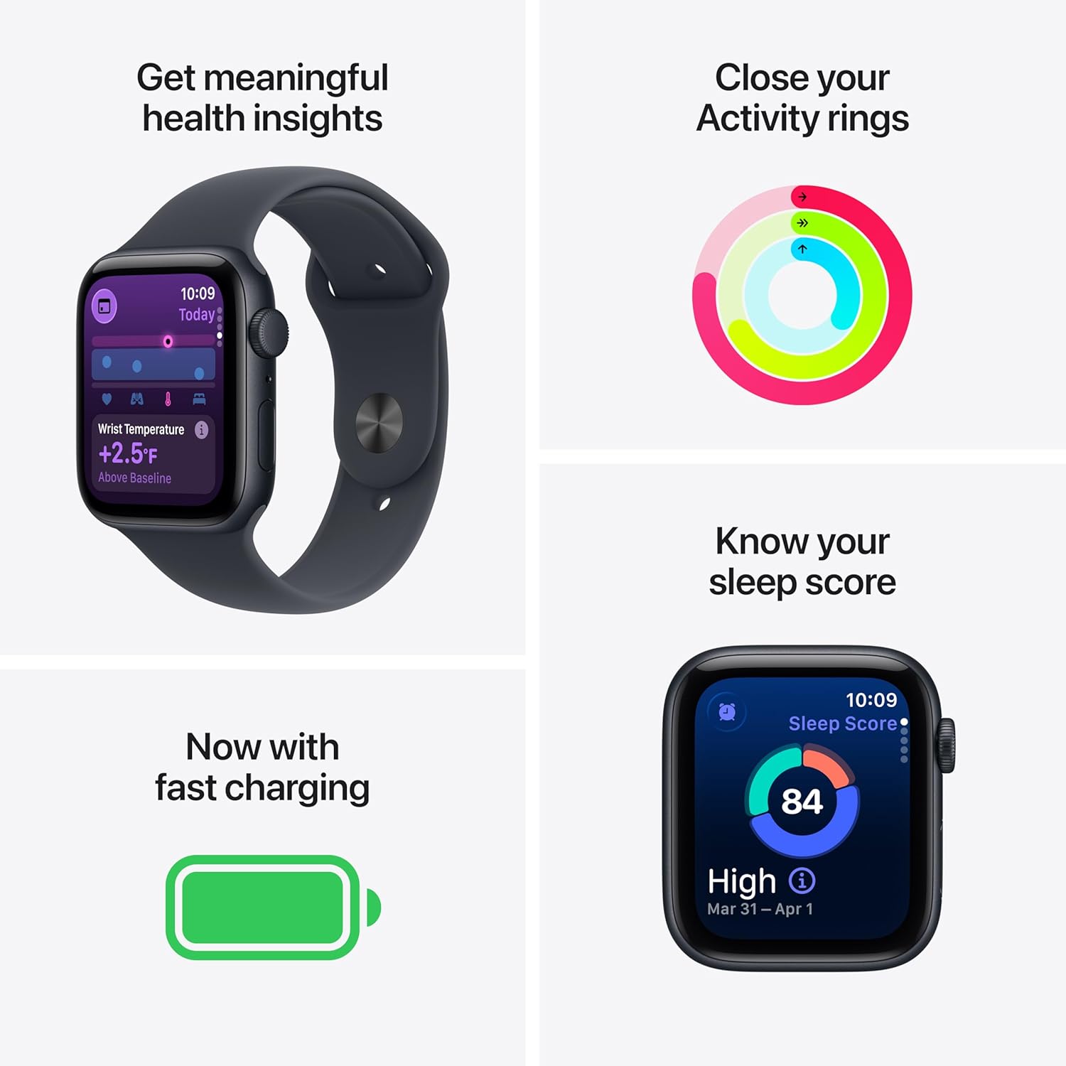 Midnight aluminum smartwatch with sport band — fitness and sleep tracking — view 2
