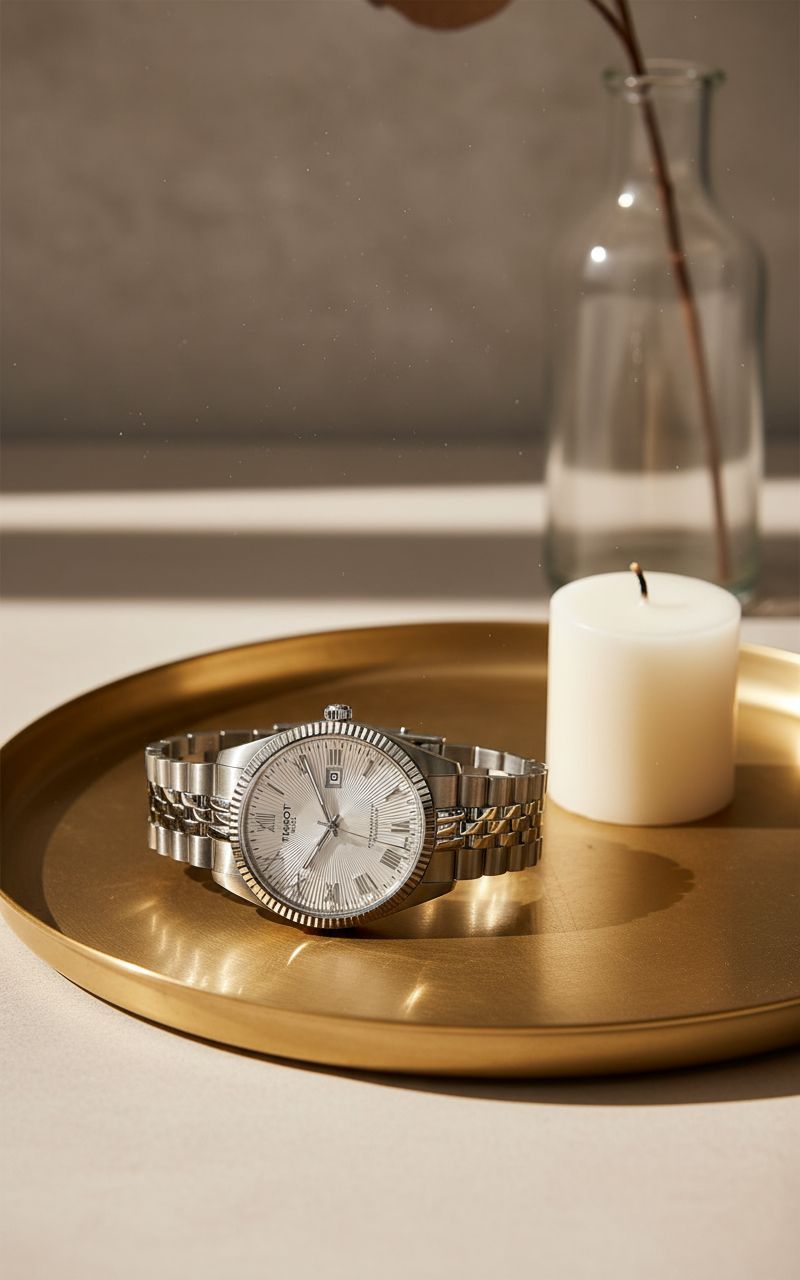 Swiss automatic watch in silver tones with stainless steel case, COSC certified — view 2