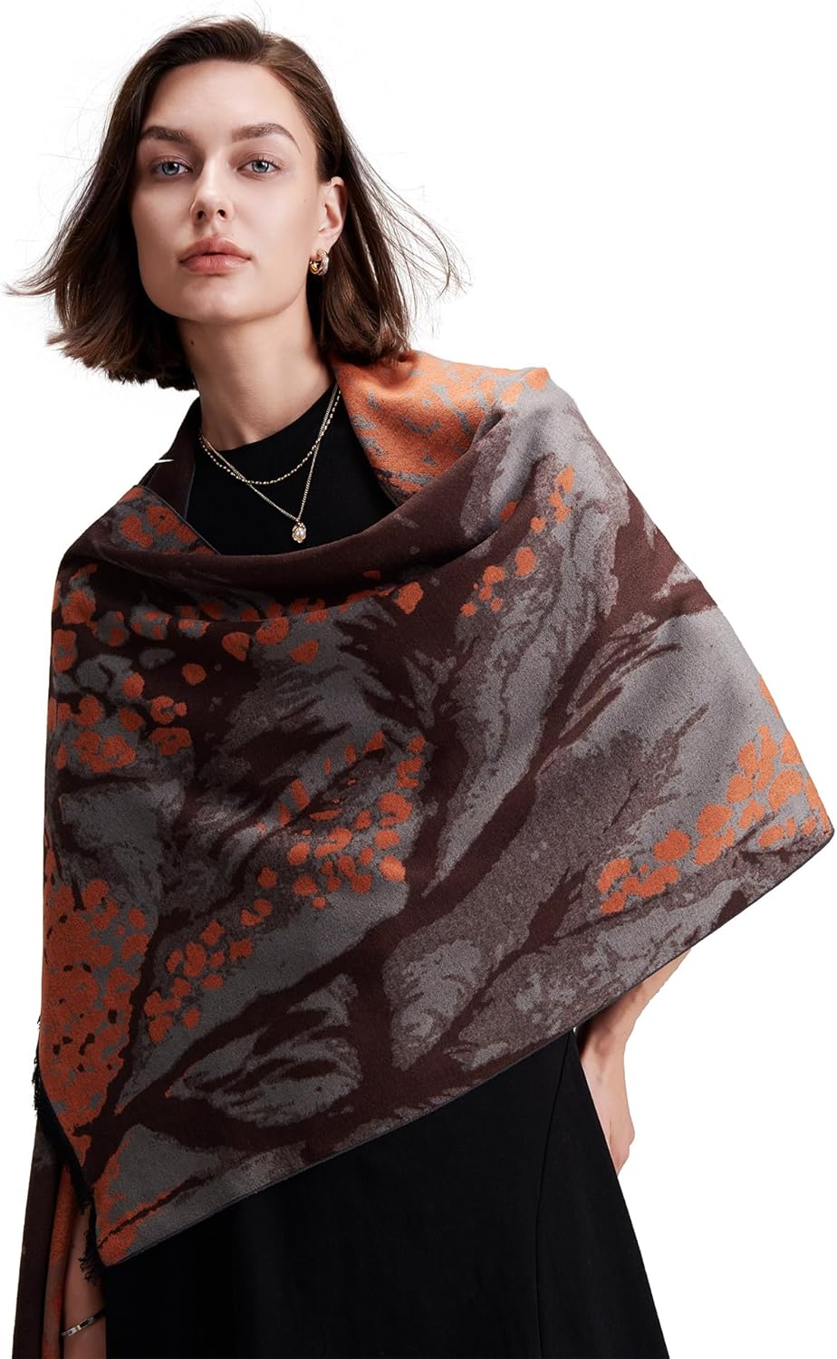Acrylic blend wrap scarf in multi color — soft winter layering piece — front