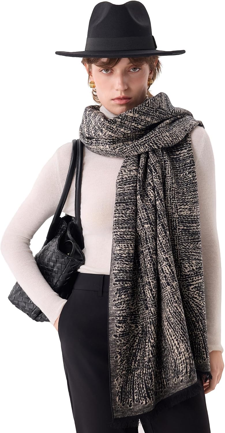 Acrylic blend wrap scarf in multi color — soft winter layering piece — back