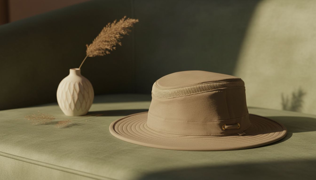 cotton canvas sun hat in warm neutral tone with wide brim and UPF protection — view 3