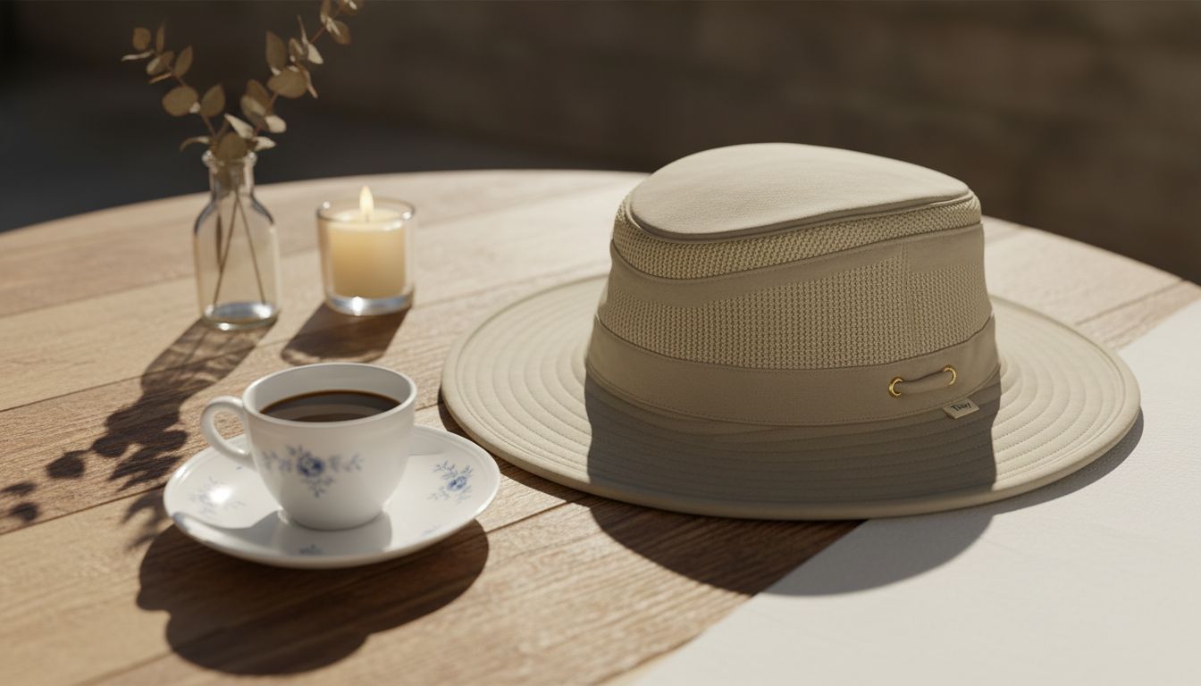 cotton canvas sun hat in warm neutral tone with wide brim and UPF protection — view 4