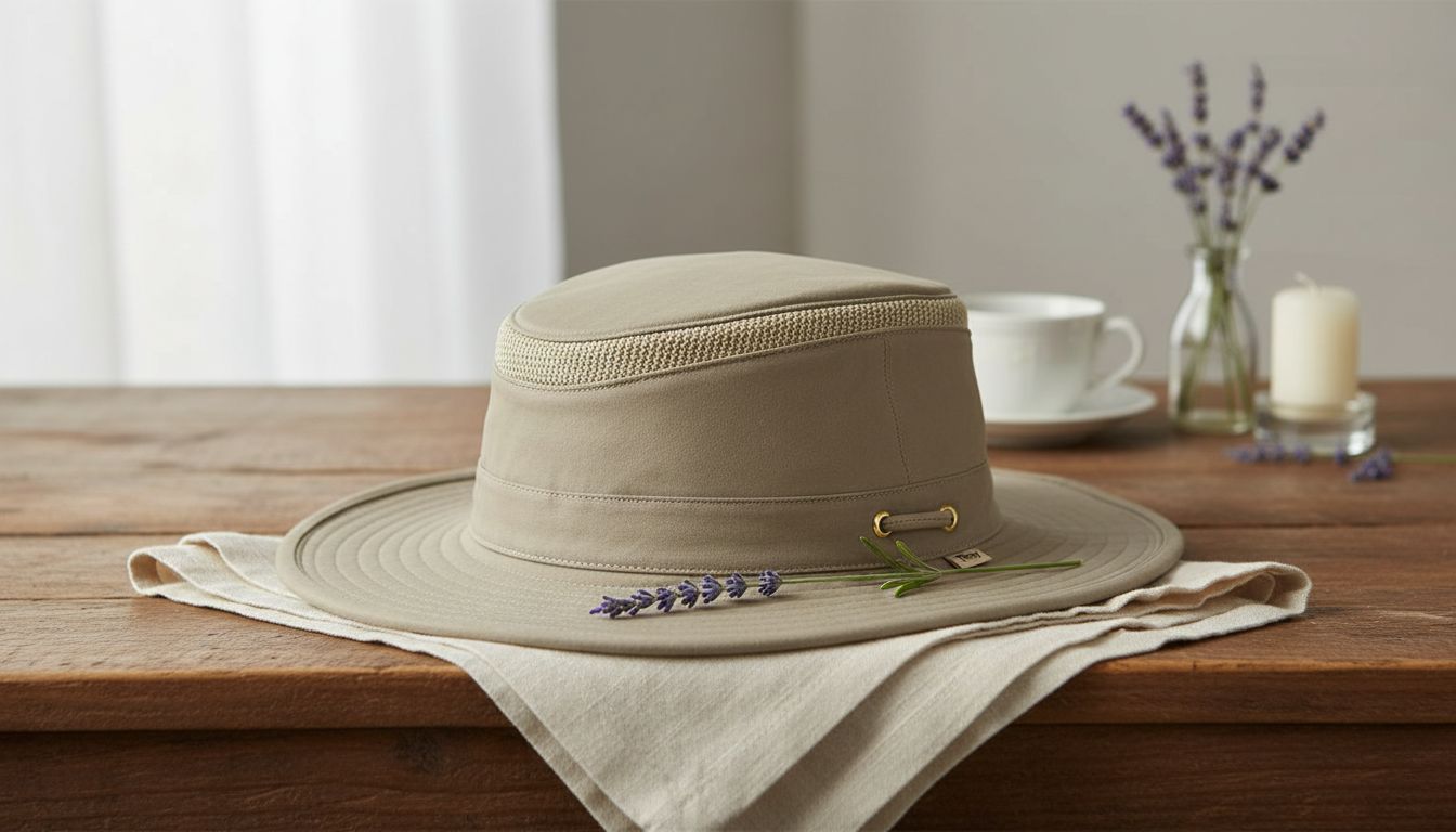 cotton canvas sun hat in warm neutral tone with wide brim and UPF protection — view 3