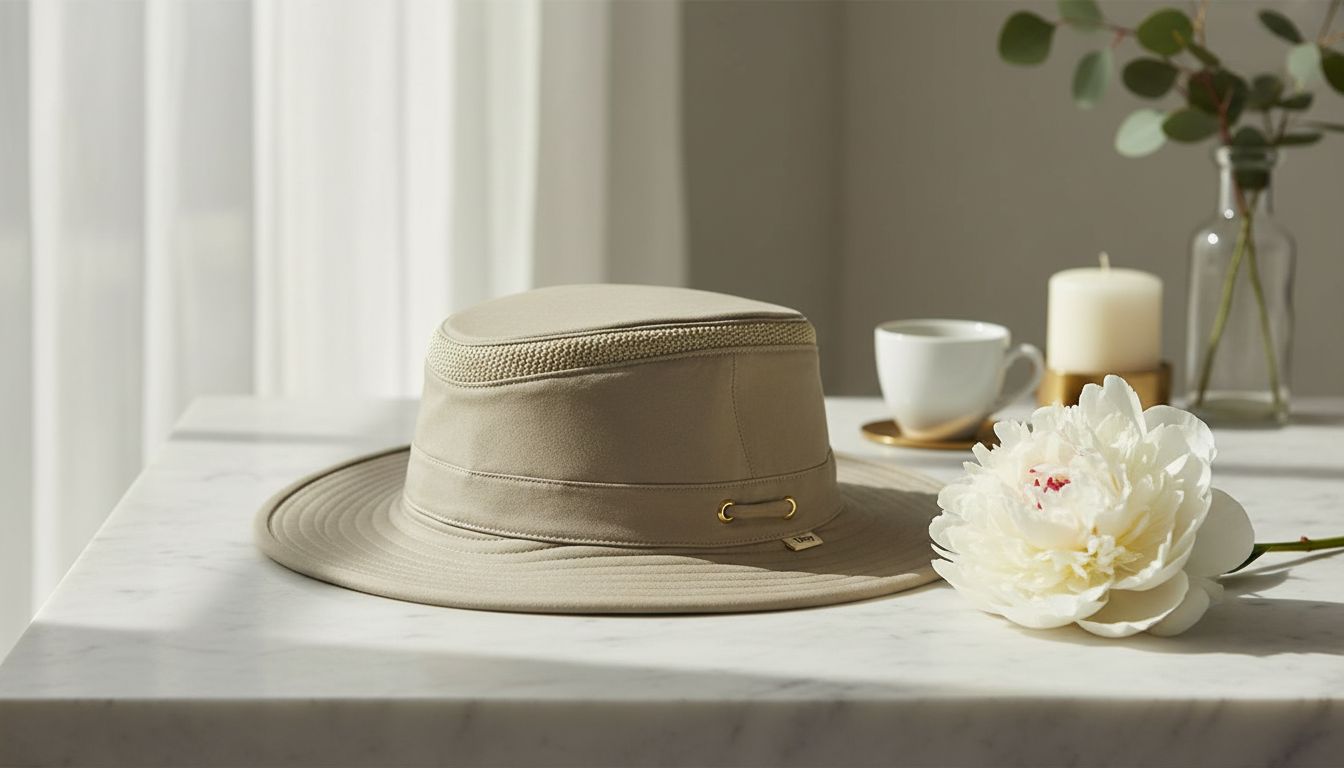 cotton canvas sun hat in warm neutral tone with wide brim and UPF protection — view 5