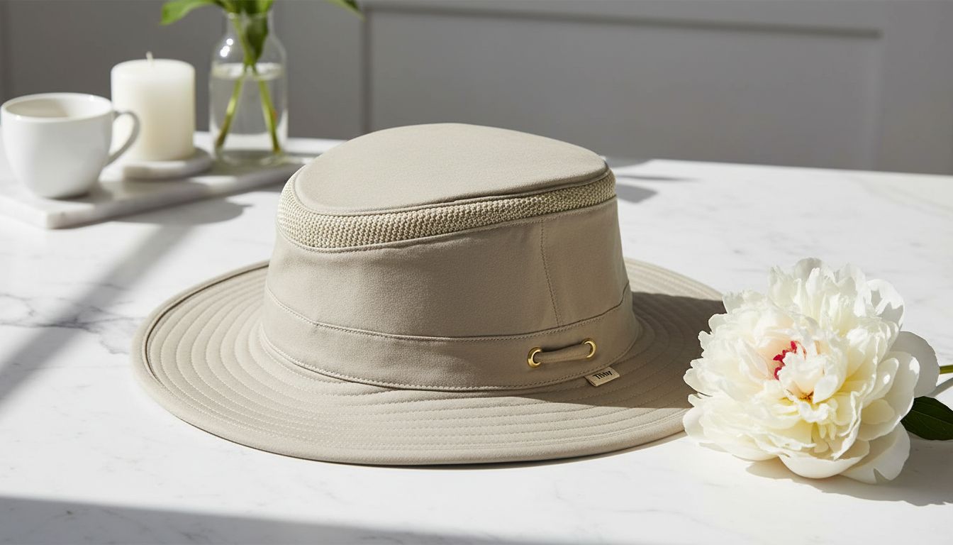 cotton canvas sun hat in warm neutral tone with wide brim and UPF protection — view 6