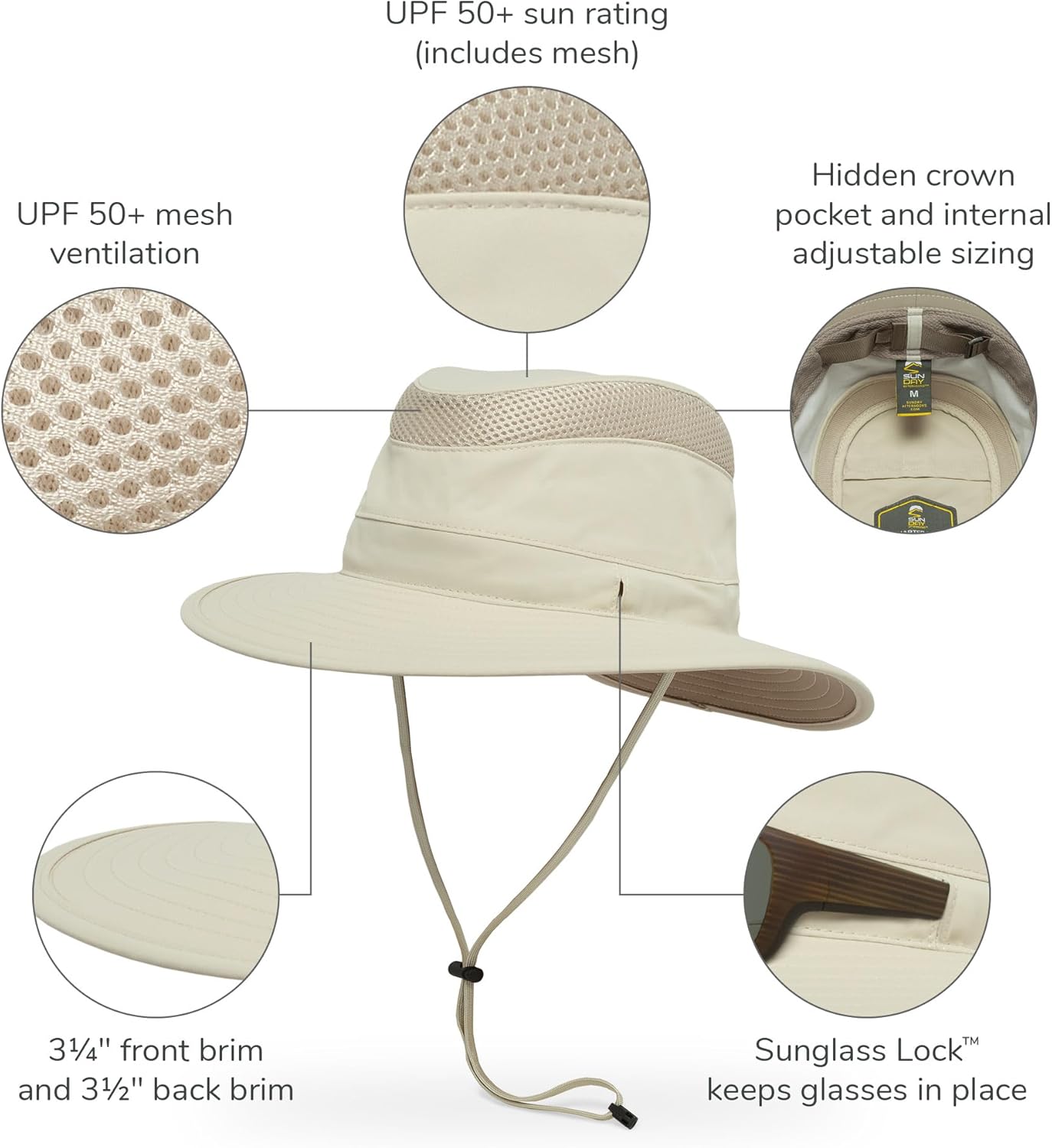 Nylon sun hat in neutral tone with wide brim for sun protection — view 2