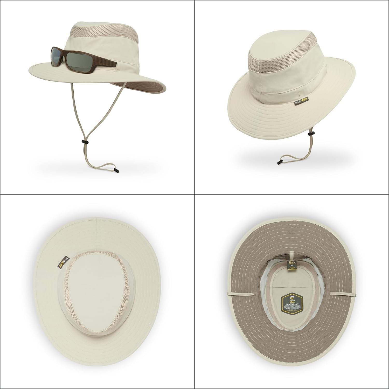 Nylon sun hat in neutral tone with wide brim for sun protection — view 3