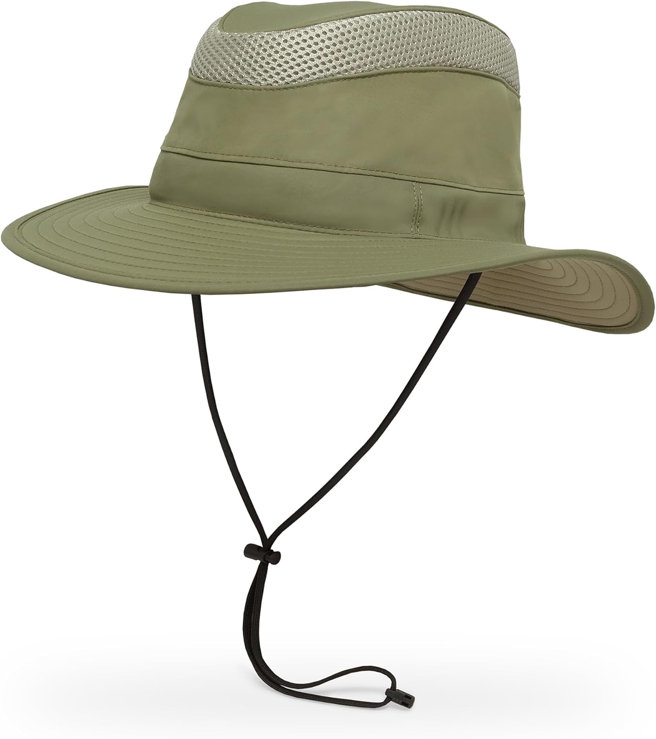Nylon sun hat in neutral tone with wide brim for sun protection — side