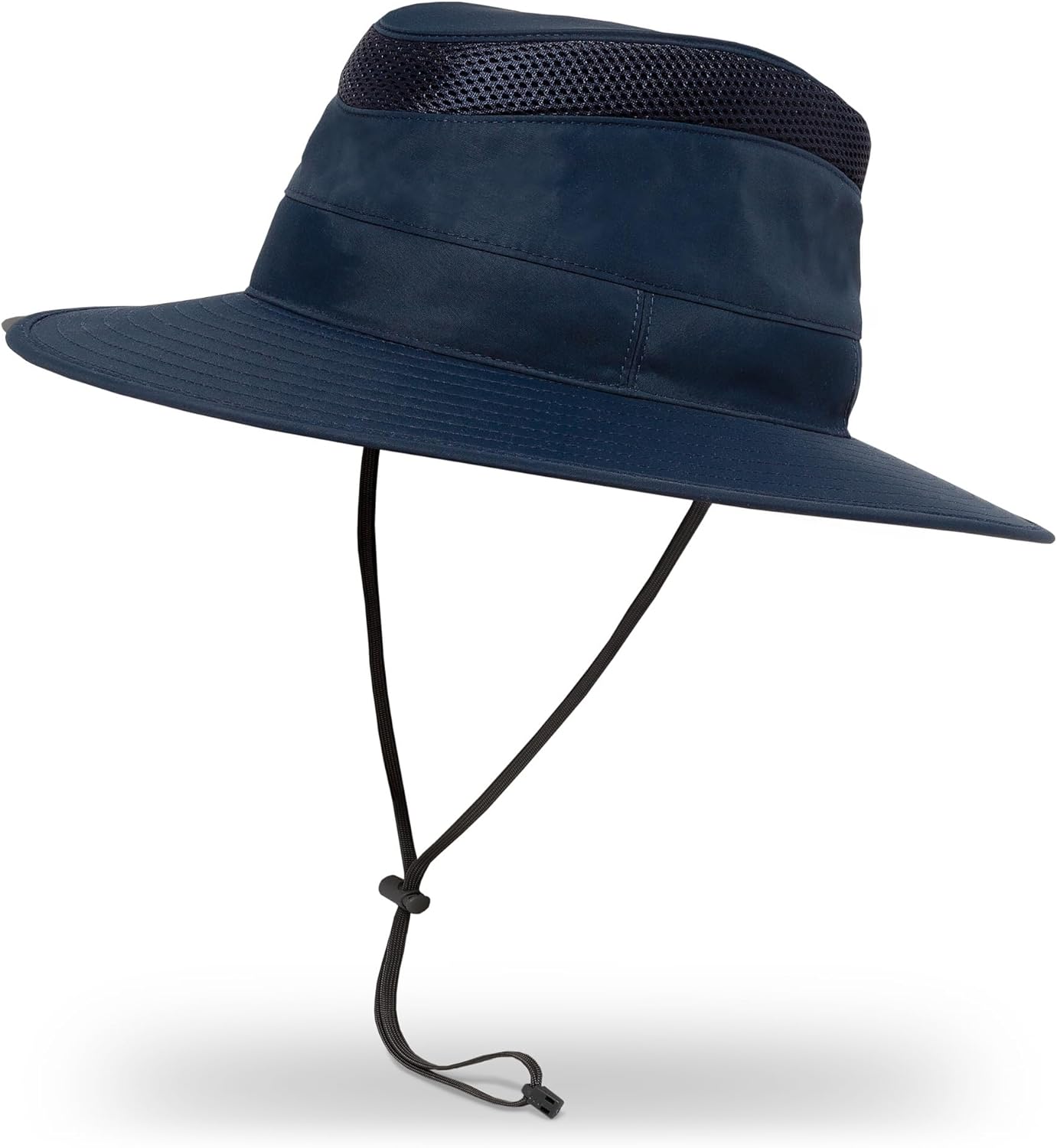 Nylon sun hat in neutral tone with wide brim for sun protection — back