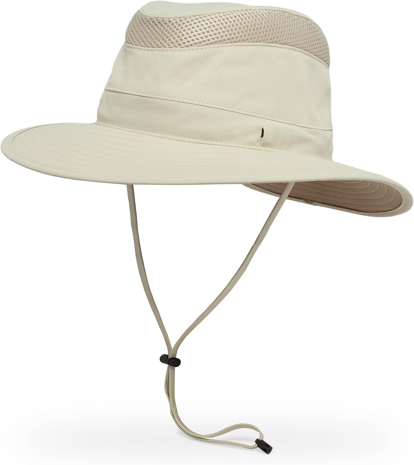 Nylon sun hat in neutral tone with wide brim for sun protection — detail