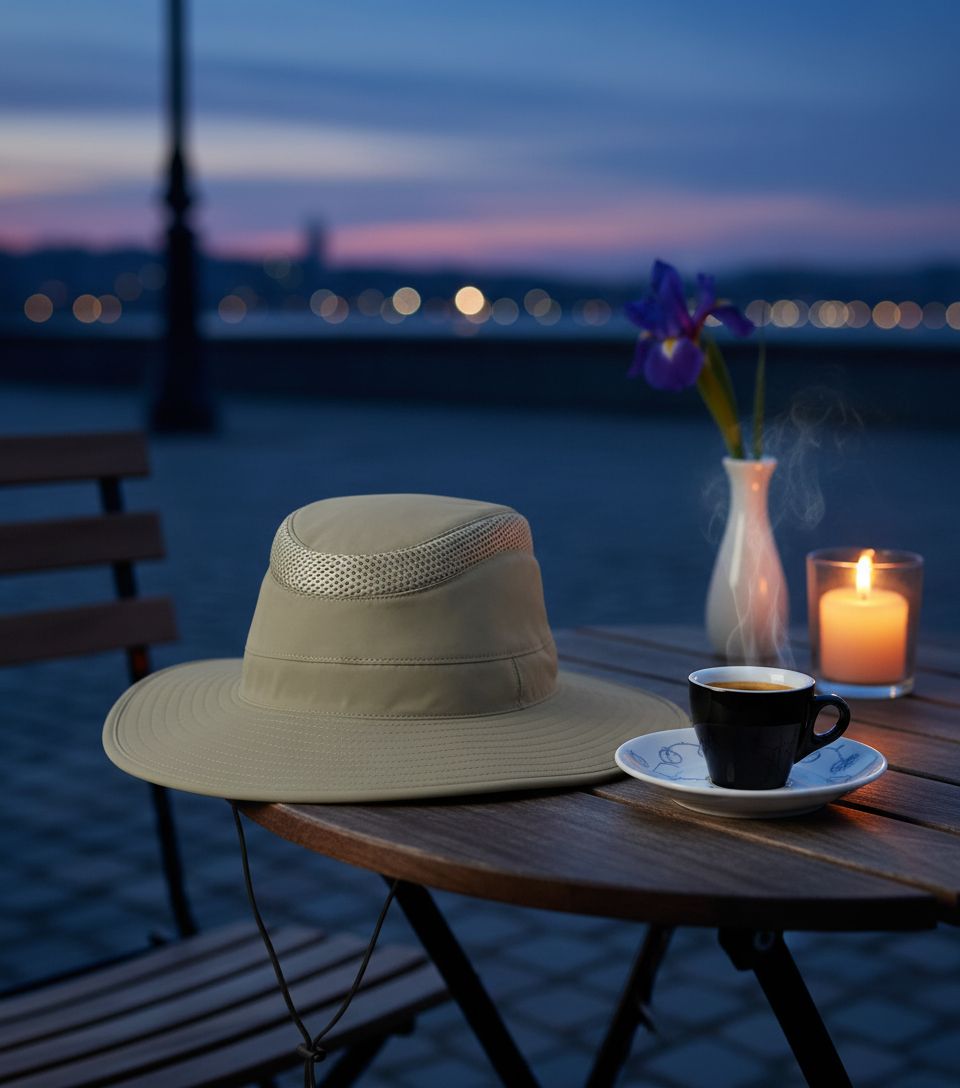 Nylon sun hat in neutral tone with wide brim for sun protection — view 4